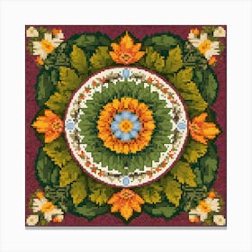 Flower Mandala, A Mandala Made From Leaves Flowers And Animals Radiating From A Central Point Canvas Print