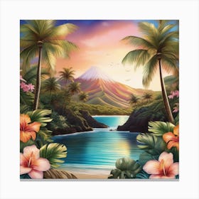 Tropical Landscape With Palm Trees Canvas Print