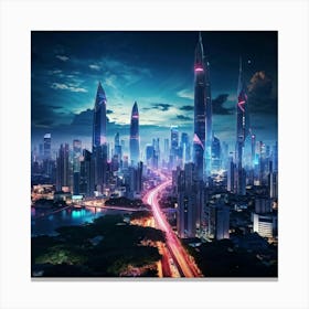 Bangkok Cityscape Set In A Futuristic Era Skyscrapers Ablaze With Neon Lights Merging Seamlessly W (2) Canvas Print