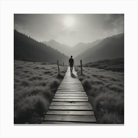 Man Walking On A Wooden Path Canvas Print