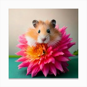 Firefly Cute, Hamster, Pink Dahlia, Bright Colors, Neutral Background, Adorable, Charming, Vibrant, (11) Canvas Print