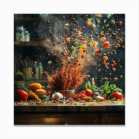 Splash Of Spices On The Kitchen Table Art Canvas Print