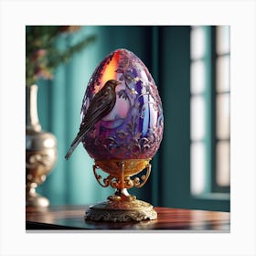 Glass Egg with Decorative Metal Bird Canvas Print