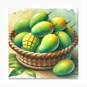 Watercolor's Basket Full Of Mangoes 2 Lienzo