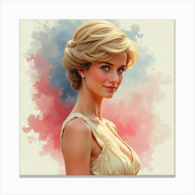 Princess Diana In A Peaceful Pose With Vivid Watercolor Hues Behind 1 Canvas Print