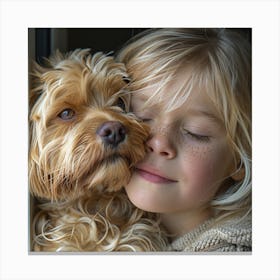 Little Girl Hugging Dog Canvas Print