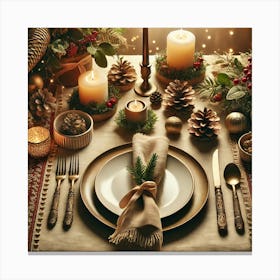 Holiday Feast Table: A Warm and Festive Scene with Space for Text or Custom Designs Canvas Print