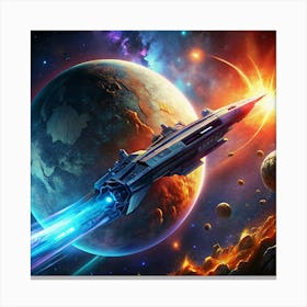 Spaceship Flying Through Space Canvas Print