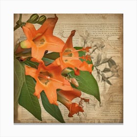 Trumpet Vine Wildflower Vintage Botanical Canvas Print