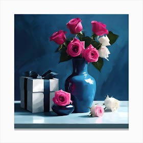 Pink & White Roses with Gift Box Canvas Print