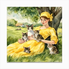 Lady With Kittens Canvas Print