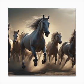 White Horses Running Canvas Print