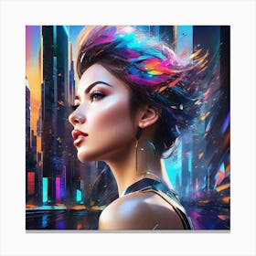 Futuristic Woman With Colorful Hair Canvas Print