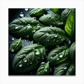 Water Drops On Basil Leaves Canvas Print