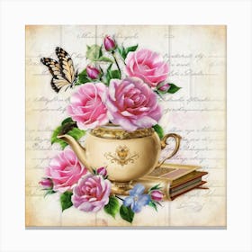 Teapot With Roses Canvas Print