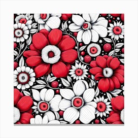 Floral Pattern Art, red and white flowers Canvas Print