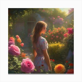 Girl In A Rose Garden Canvas Print