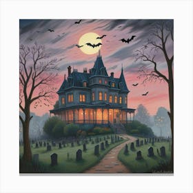 Haunted Manor Bats Under The Blood Moon (4) Canvas Print