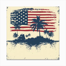 Retro American Flag With Palm Trees 8 Canvas Print