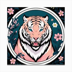 Tiger With Flowers Canvas Print