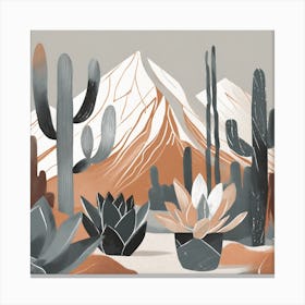 Firefly Modern Abstract Beautiful Lush Cactus And Succulent Garden In Neutral Muted Colors Of Tan, G (6) Canvas Print