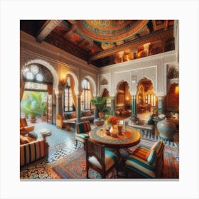 The dining hall in the middle of a traditional Moroccan house 6 Canvas Print