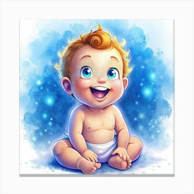 Smiling Baby With Blue Eyes And Blonde Curly Hair Canvas Print