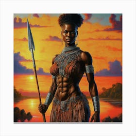 Black Woman With Spear Canvas Print