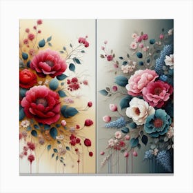 Two Paintings Of Flowers Canvas Print