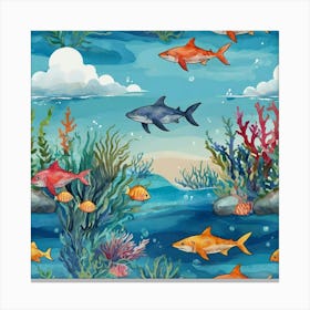 Default Aquarium With Coral Fishsome Shark Fishes View From Th 1 (2) Canvas Print