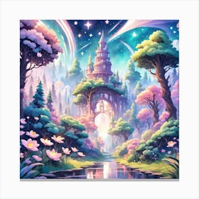 A Fantasy Forest With Twinkling Stars In Pastel Tone Square Composition 285 Canvas Print