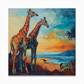 Giraffe By The River Brushstrokes Canvas Print