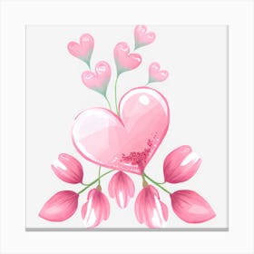 Pink Heart With Flowers Canvas Print
