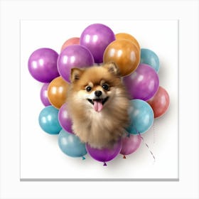 Pomeranian Dog With Balloons 2 Canvas Print