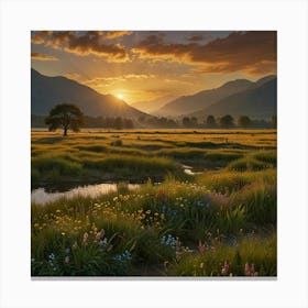 Sunset In The Meadow 1 Canvas Print