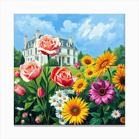 Sunflowers In Front Of House 1 Canvas Print