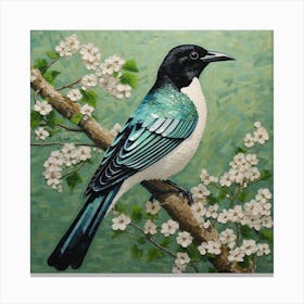 Ohara Koson Inspired Bird Painting Magpie 5 Square Canvas Print