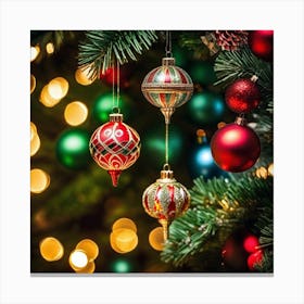 Christmas Ornaments On A Christmas Tree Canvas Print