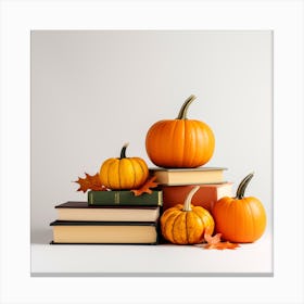 Pumpkins On Books 3 Canvas Print