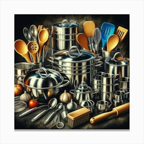 Kitchen Utensils painting in oil paint 3 Canvas Print