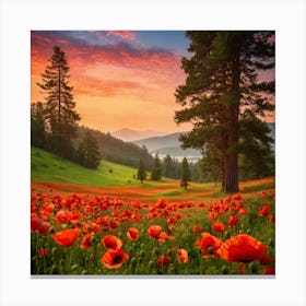 Poppy Field With A Pine Tree Growing In The Middle(2) Canvas Print