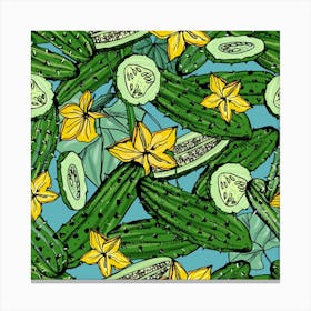 Seamless Pattern With Cucumber Slice Flower Colorful Hand Drawn Background With Vegetables Wallpaper Canvas Print