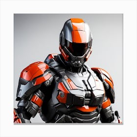 A Futuristic Warrior Stands Tall, His Gleaming Suit And Orange Visor Commanding Attention 16 Canvas Print