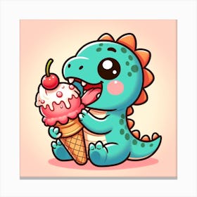 Cute Dinosaur Eating Ice Cream Canvas Print