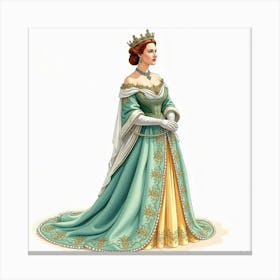 Watercolor Of Queen Elizabeth I, Adorned With Fine Jewels, Grand Pose 1 Canvas Print