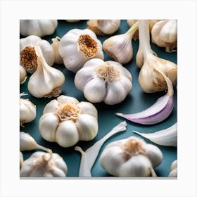 Garlic Cloves On Green Background Canvas Print