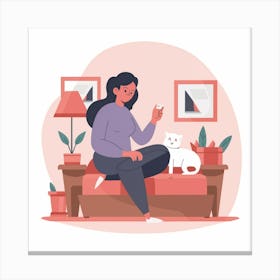 Cat And Woman Illustration(2) Canvas Print