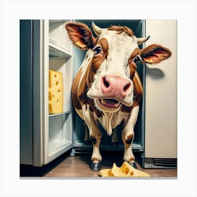 Cow In Fridge Canvas Print