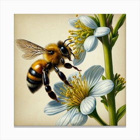 Bee On Flower Canvas Print