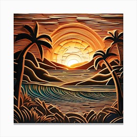 Sunset At The Beach paper cut Canvas Print